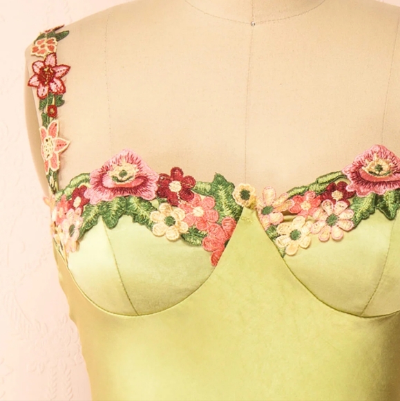 Slip Dress w/ Floral Embroidery - Picture 2 of 4